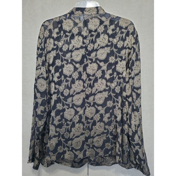 Chico's Design Silk Blend Mesh Floral Print Semi-Sheer Button-up Blouse Sz 3(XL) - Picture 5 of 7